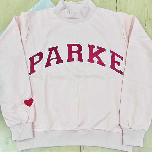 Parke Tops - PARKE Women's Pink Sweatshirt with Red Lettering